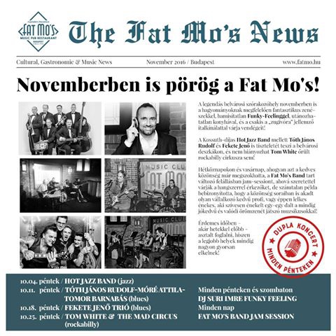 Novemberben is pörög a Fat Mo’s! - STYLELIFE - Kikapcsoló - blues, DJ Suri Imre, Fat Mos, Fekete Jenő, jazz, Speakeasy, Tom White,
