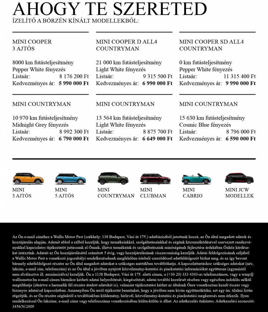MINI börze. Wallis Motor Pest - Autó & Motor - MOBILITY - Mini, Mini börze, Wallis, Wallis Motor Pest,