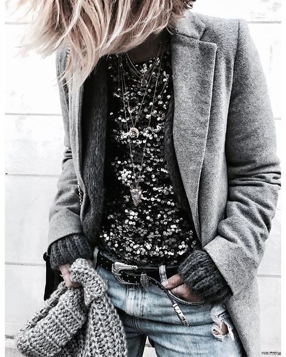 Stílusiskola: különleges, csillogó outfit ötletek szürke téli napokra -  -  - csillogás, divat, január, outfit, tél, 