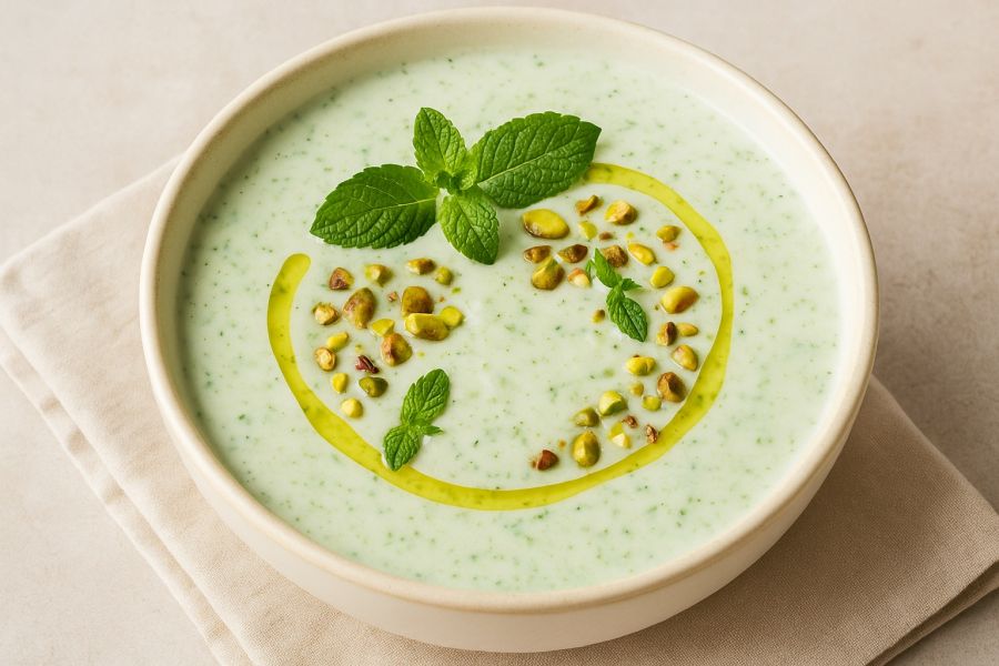 Uborkás-joghurtos hideg leves ropogós pisztáciával és mentával - STYLELIFE -  - hideg leves, nyári leves,