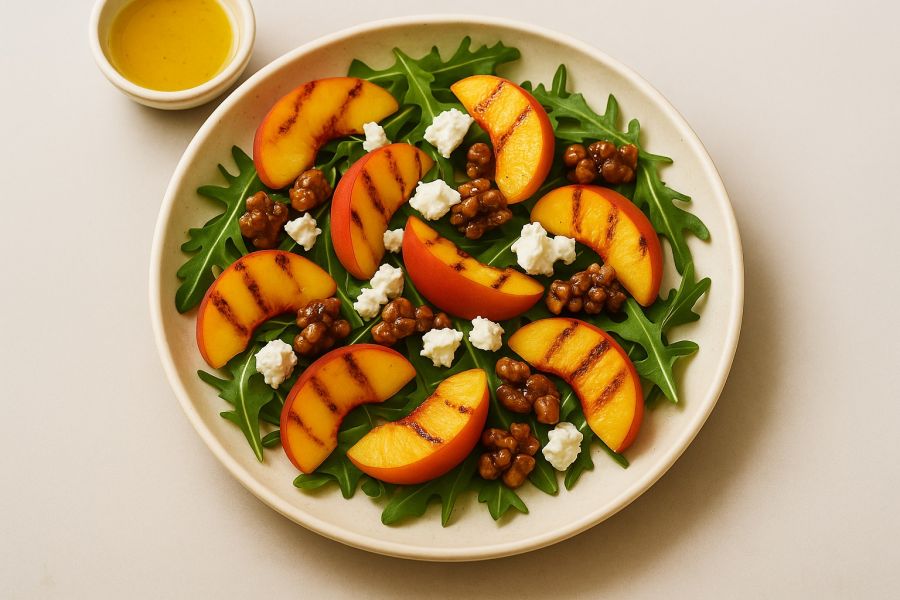 Grillezett barack saláta kecskesajttal és karamellizált dióval - STYLELIFE -  - könnyű ételek, vacsora ötletek,