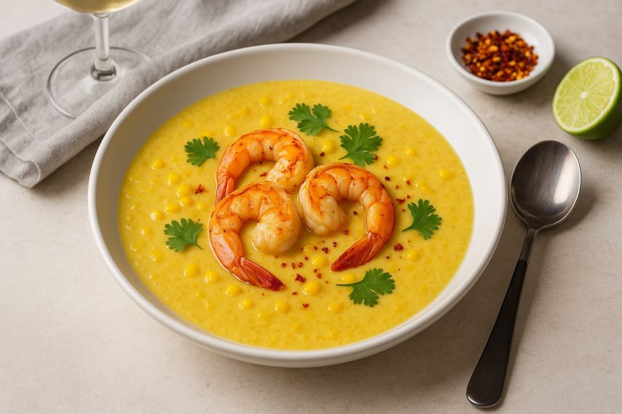 Kukoricakrémleves pirított garnélával és chilivel - STYLELIFE -  - garnéla, kukoricakrémleves, leves, 