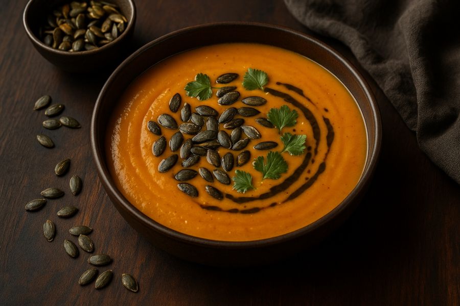 Fűszeres sütőtökkrémleves pirított magvakkal - STYLELIFE -  - őszi receptek, sütőtök, sütőtök krémleves recept, 