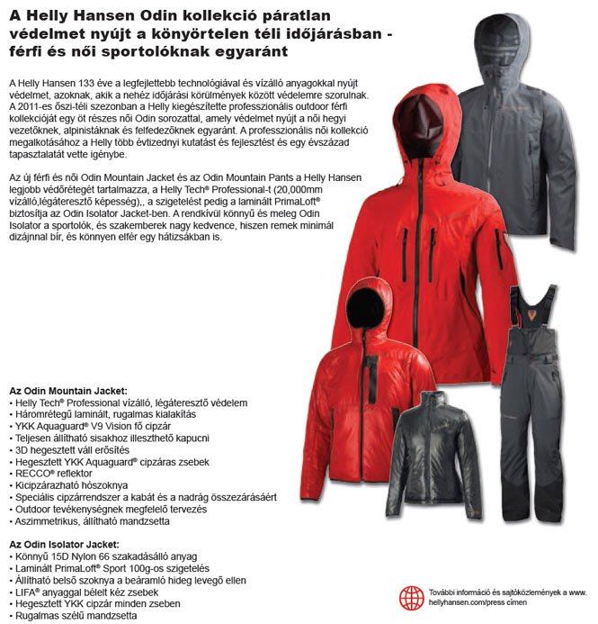 Odin kollekció Helly Hansen 2011 ősz - tél - Divathírek -  - 2011 ősz - tél, Helly Hansen, kollekció, Odin, 